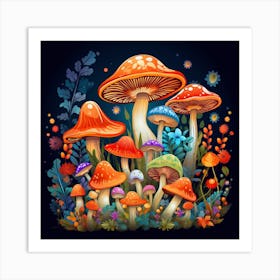 Colorful Mushrooms In The Forest Art Print