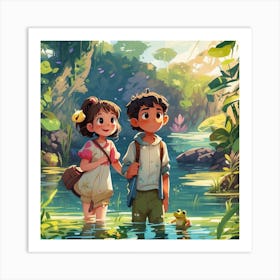 Two Kids In The Jungle Art Print