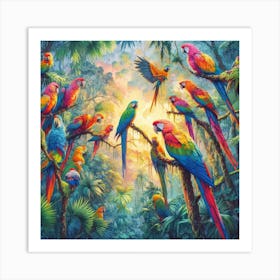 Parrots In The Jungle 1 Art Print