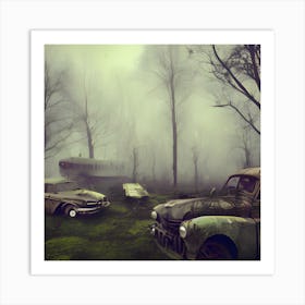 Abandoned Cars In The Woods 1 Art Print