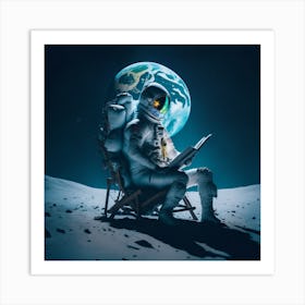 Astronaut Reading A Book On The Moon Art Print
