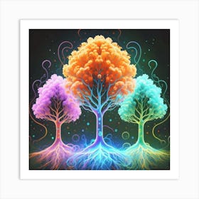 Three Colorful Trees in neon colors 18 Art Print