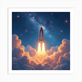 Shuttle Exploring A Watercolor Luminous Star Cloud 1 Art Print