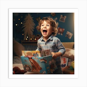 Child Opens A Christmas Present Art Print