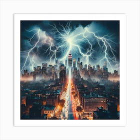 Lightning Storm In New York City Art Print