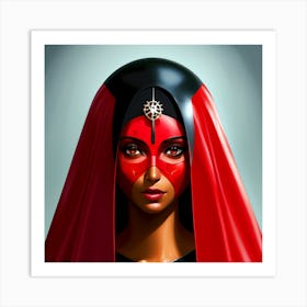 Rostro De Mujer Con Atuendos Rojinegros Art Print