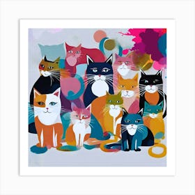 Group Of Cats modern abstract art Art Print