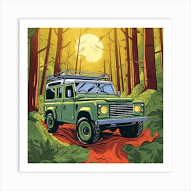 Land Rover Defender In The Forest Art Print