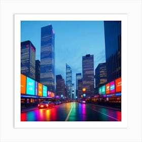 Lights of the Future A Modern Urban Night Art Print