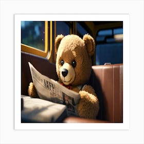 Teddy Bear Reading Newspaper Art Print