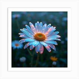 An Ethereal Daisy With Petals Of Glowing, Neon Ribbons Blooming In A Surreal Meadow Art Print