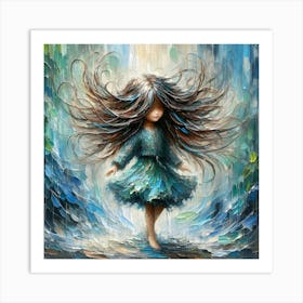 Mystery Girl In Rain Oil Painting Art Print