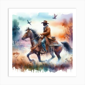 Watercolor Cowboy Painting 1 Art Print