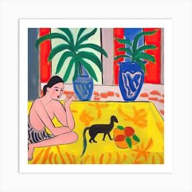 Woman With Cat And Fruits, The Matisse Inspired Art Collection Art Print