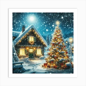 Christmas Village At Night 1 Art Print