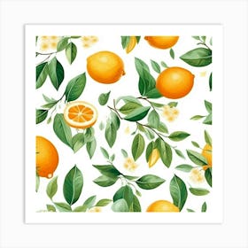 Lemon Leaves And Lemon Slices Art Print