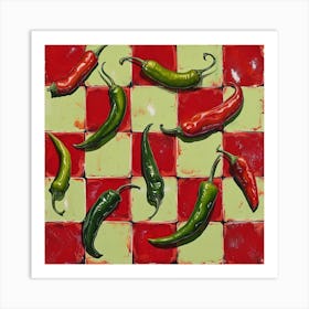 Red & Green Chillis Checkerboard 4 Art Print