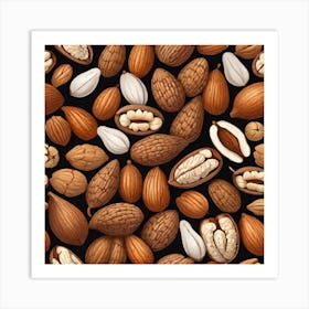 Almonds On Black Background 6 Art Print