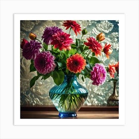 Dahlias In A Vase Art Print