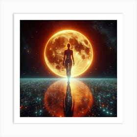 Person Standing In Front Of The Moon Art Print