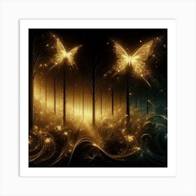 Golden Butterflies In The Forest 2 Art Print