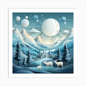 Winter Landscape With Deer 6 Art Print