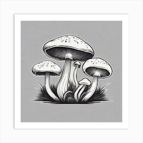 Mushrooms In The Grass Art Print