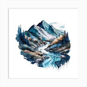 Watercolor Mountain Scenery Art Print