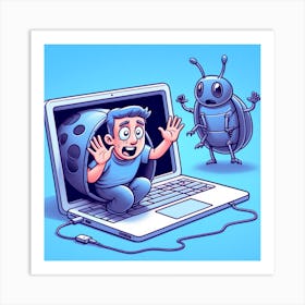 Cartoon Illustration Of A Bug On A Laptop Art Print