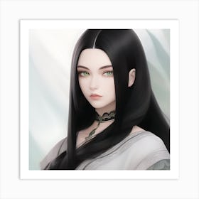 Dark haired anime girl portrait Art Print