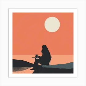 Silhouette Of A Woman Sitting At A Table Art Print