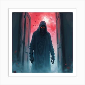 Haunting Horror Scene With A Monstrous Entity In Colorful Watercolor 1 Art Print