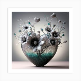 Heart Of Silver with Flowers Art Print