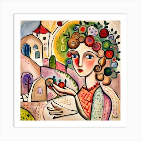 Girl With An Apple Art Print