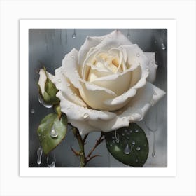 White Rose In Rain Art Print