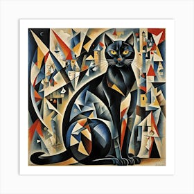 Black Cat Cubism Art Print