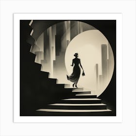 Woman On The Stairs Art Print