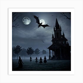 Halloween Night At The Castle Art Print