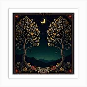 Moon And Forest Style William Morris2 Art Print (5) Art Print