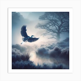 Heron In The Mist 1 Art Print