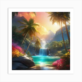 Waterfall In The Jungle 22 Art Print