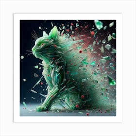 Cat from green glass 2 Art Print