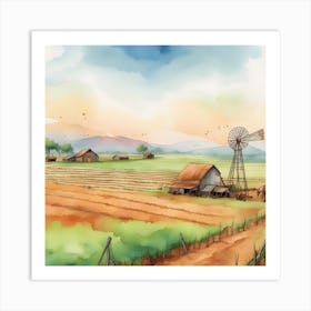 Watercolor Farm Illustration Art Print