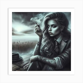 Tattooed Girl Smoking A Cigarette Art Print