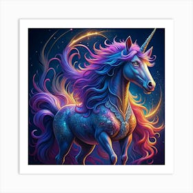 Unicorn With Colorful Mane And Tail Art Print