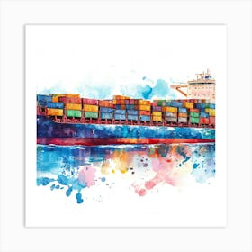 Container Ship Watercolor Painting Art Print