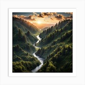 Sunrise Over A River Art Print