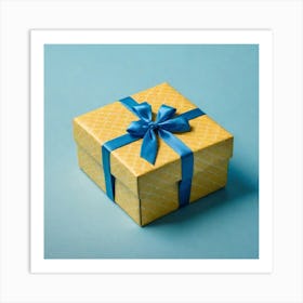 Yellow Gift Box With Blue Ribbon Art Print