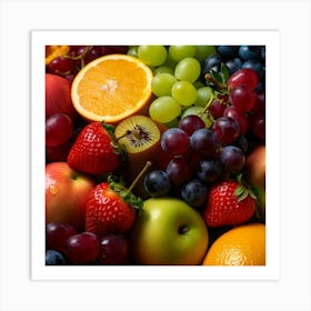 Fresh Fruits Orange Strawberry Grapes Apples Art Print