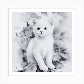 Black and White White Kitten Art Print